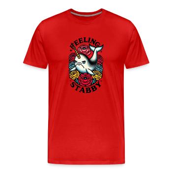 Stichige Narwal-Stimmung spüren - Männer Premium Bio T-Shirt - Rot - Vorne - Damien (186cm)
