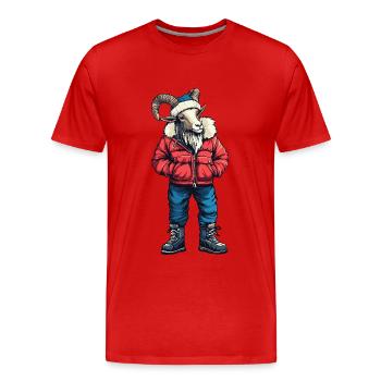 Mountain Goat Funny Winter - Men's Premium Organic T-Shirt - red - Front - Damien (186cm)