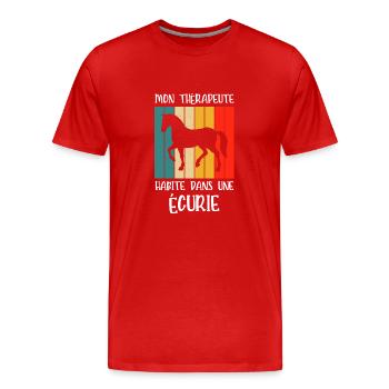 mon thérapeute habite une écurie - T-shirt bio Premium Homme - rouge - Devant - Damien (186cm)