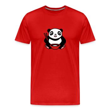 Baby Panda beim Reis essen mit Stäbchen - Männer Premium Bio T-Shirt - Rot - Vorne - Damien (186cm)