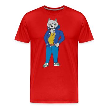 Angry grey cat - Men's Premium Organic T-Shirt - red - Front - Damien (186cm)