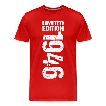 80e anniversaire Né en 1946 - T-shirt bio Premium Homme - rouge - Devant - Damien (186cm)