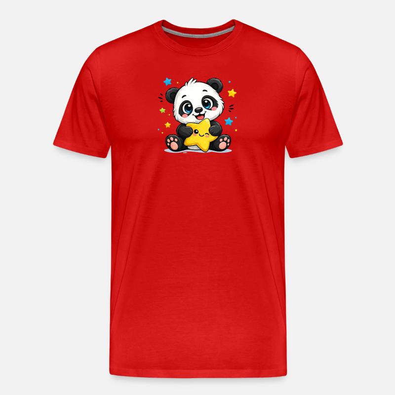 Panda Sternenfreund - Männer Premium Bio T-Shirt - Rot