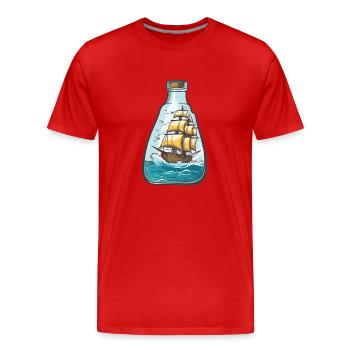 Schiff, Meer und Möwen in einer Flasche - Männer Premium Bio T-Shirt - Rot - Vorne - Damien (186cm)
