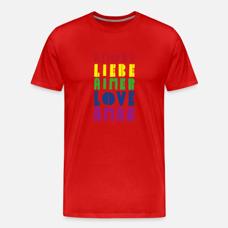 Liebe Regenbogen diverse Sprachen - Männer Premium Bio T-Shirt - Rot