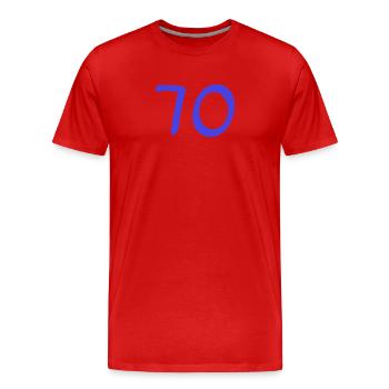 70. 70 ANS. 70e ANNIVERSAIRE. ANNIVERSAIRE 70 ANS. - T-shirt bio Premium Homme - rouge - Devant - Damien (186cm)