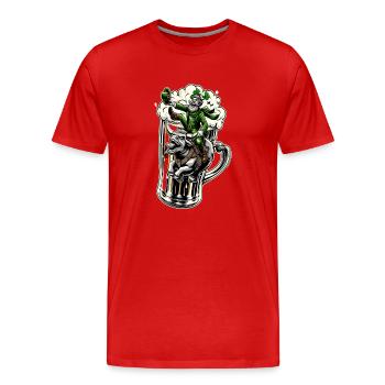 Chevaucher le lutin (lutin irlandais) - T-shirt bio Premium Homme - rouge - Devant - Damien (186cm)