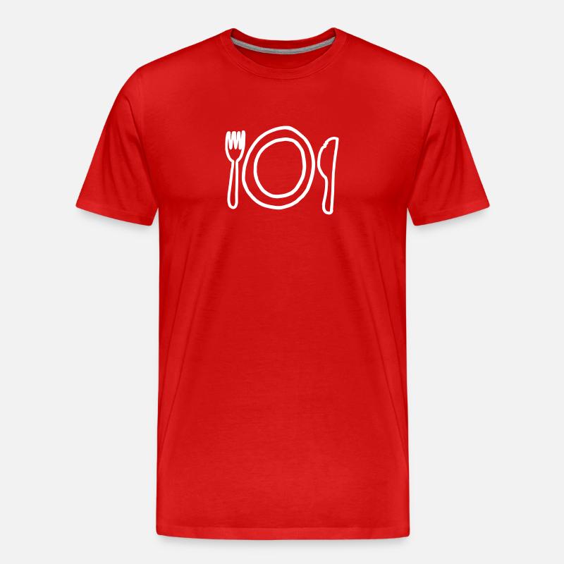 Teller,Messer,Gabel,Platte,Tafelsilber,Tischgedeck - Männer Premium Bio T-Shirt - Rot