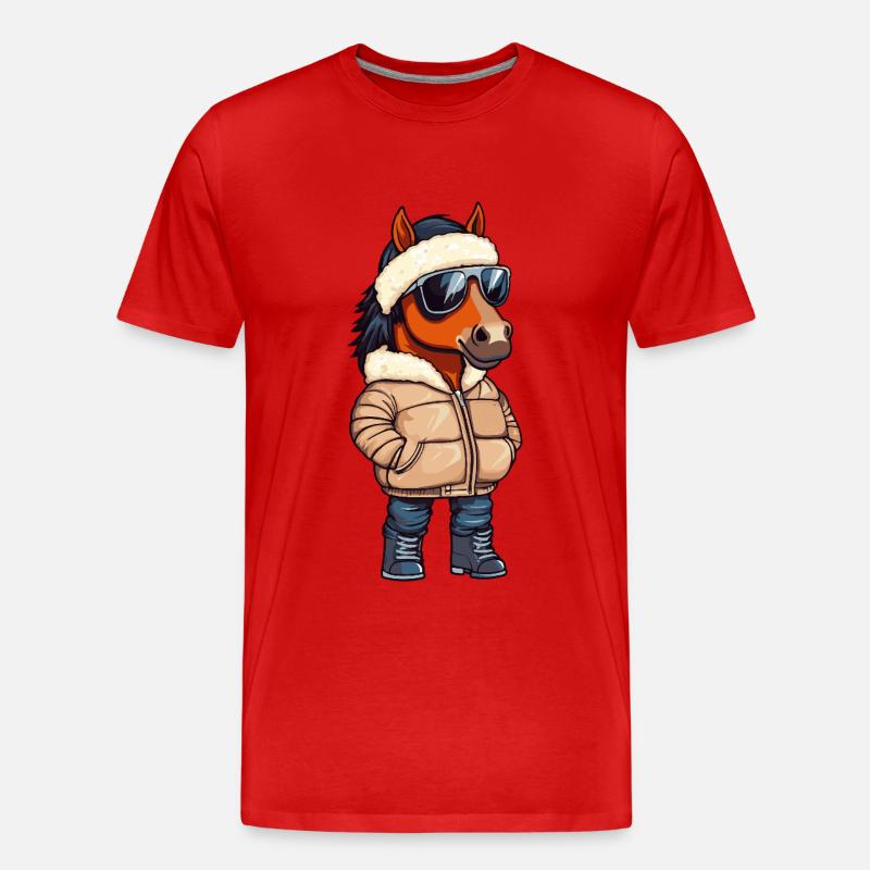 Pferd Cool Comic - Männer Premium Bio T-Shirt - Rot