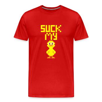 Suck my duck (w. standing duck) supersize - T-shirt bio Premium Homme - rouge - Devant - Damien (186cm)