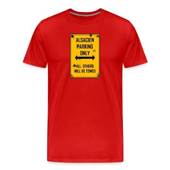 Alsatian Parking Only - Men's Premium Organic T-Shirt - red - Front - Damien (186cm)
