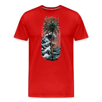 Harmonie côtière : palmier au bord de la mer - T-shirt bio Premium Homme - rouge - Devant - Damien (186cm)
