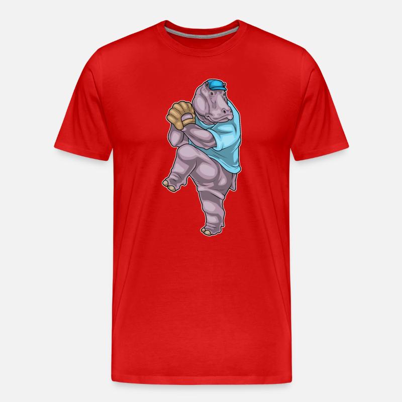 Nilpferd Baseball Baseballhandschuh - Männer Premium Bio T-Shirt - Rot