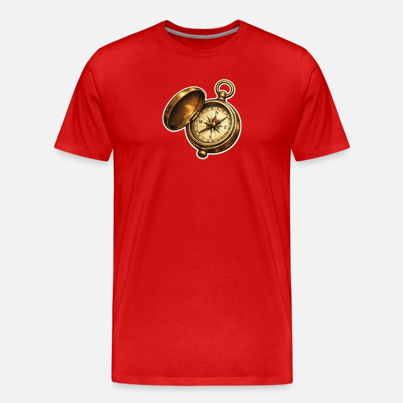 Antike Kompassuhr Abenteuer - Männer Premium Bio T-Shirt - Rot