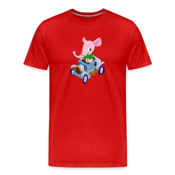 Éléphant dans une voiture de collection - T-shirt bio Premium Homme - rouge - Devant - Damien (186cm)