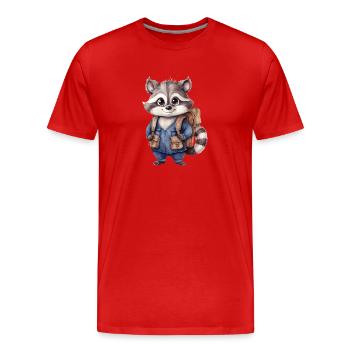Waschbär Schulanfang - Männer Premium Bio T-Shirt - Rot - Vorne - Damien (186cm)
