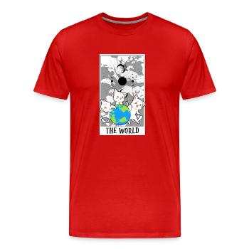 La carte de tarot du monde drôle de chat carte de tarot Un tarot - T-shirt bio Premium Homme - rouge - Devant - Damien (186cm)