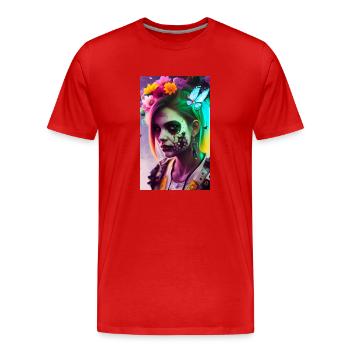 ARTWORK Zombie Gamergirl Rose - Men's Premium Organic T-Shirt - red - Front - Damien (186cm)