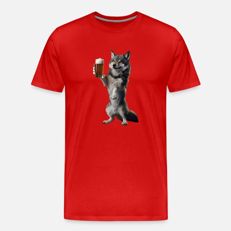 Wolf Bier - Männer Premium Bio T-Shirt - Rot