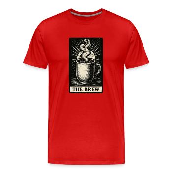 The Brew – Carte de tarot au café à l’encre vintage - T-shirt bio Premium Homme - rouge - Devant - Damien (186cm)