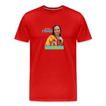 logo Mimi tee shirt blanc - T-shirt bio Premium Homme - rouge - Devant - Damien (186cm)