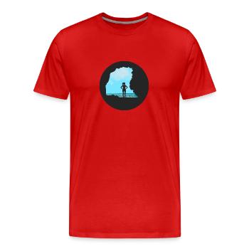 Bloc \ Escalade - Femme devant les rochers - T-shirt bio Premium Homme - rouge - Devant - Damien (186cm)