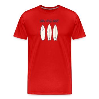 Conception vintage de planche de surf Sun and Surf - T-shirt bio Premium Homme - rouge - Devant - Damien (186cm)