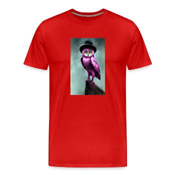 Hibou avec chapeau - T-shirt bio Premium Homme - rouge - Devant - Damien (186cm)