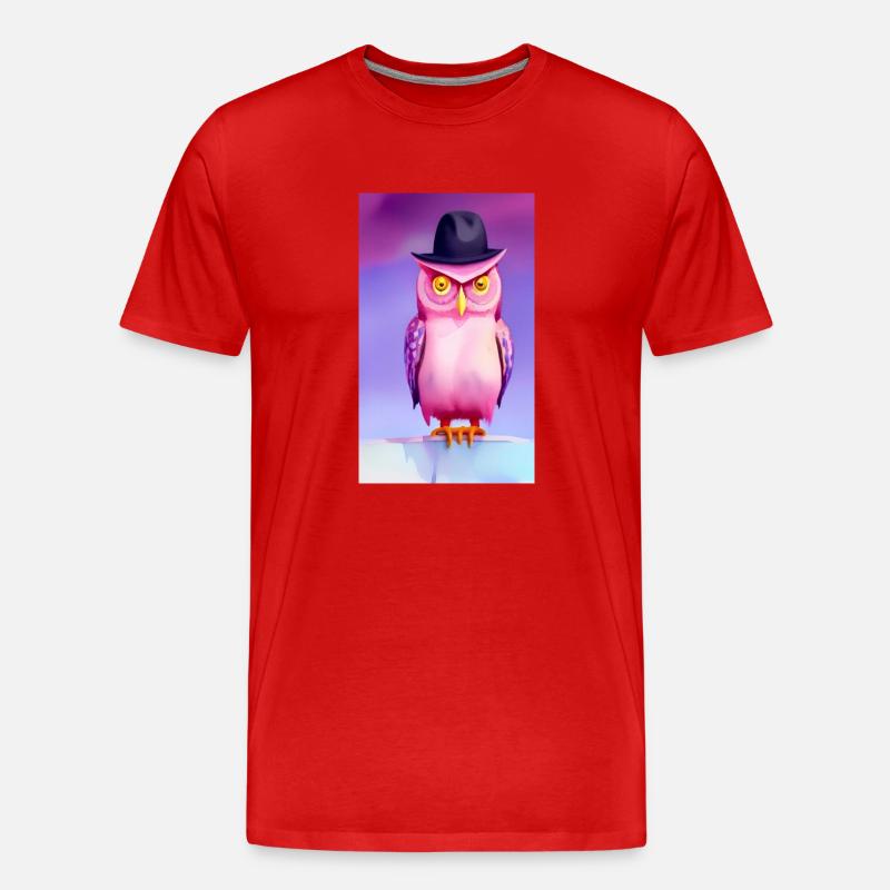 Eule mit Hut - Männer Premium Bio T-Shirt - Rot