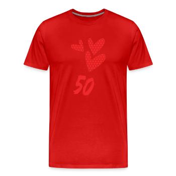 50. 50 ANS. 50e ANNIVERSAIRE. ANNIVERSAIRE 50 ANS. - T-shirt bio Premium Homme - rouge - Devant - Damien (186cm)