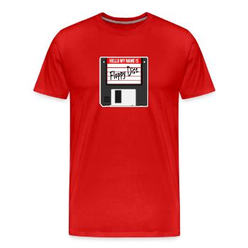 Retro Floppy Disc - Hello My Name Is - Männer Premium Bio T-Shirt - Rot - Vorne - Damien (186cm)