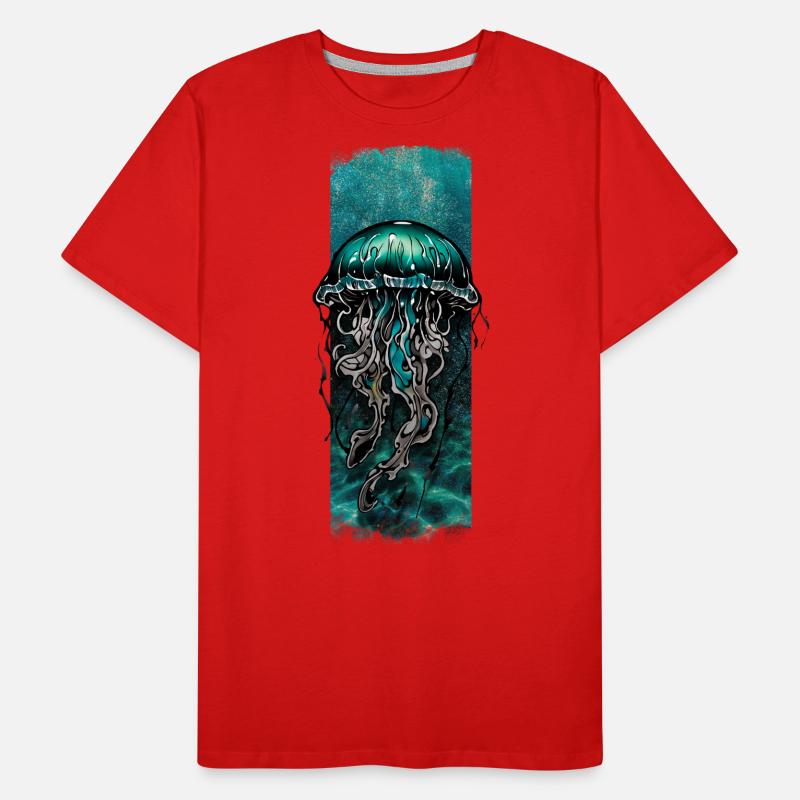 Dérive azur : conception de méduse cyan T-shirt bio Premium Homme