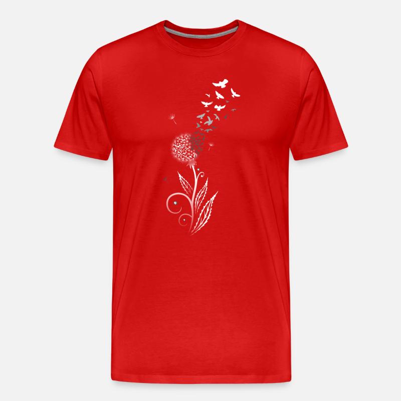 Löwenzahn. Pusteblume mit Vogelschwarm. - Männer Premium Bio T-Shirt - Rot