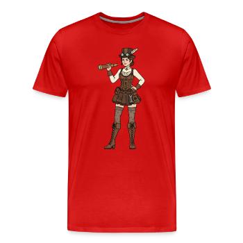 Steampunk Woman - Men's Premium Organic T-Shirt - red - Front - Damien (186cm)