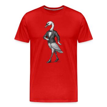 Swan in Tuxedo - Men's Premium Organic T-Shirt - red - Front - Damien (186cm)