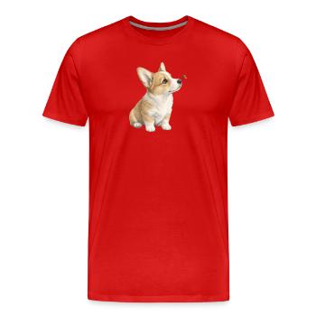 Motif de chien corgi avec cadeau coccinelle - T-shirt bio Premium Homme - rouge - Devant - Damien (186cm)