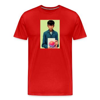 Bubble Gum Art Image - Selfie Artwork on LSD - Men's Premium Organic T-Shirt - red - Front - Damien (186cm)