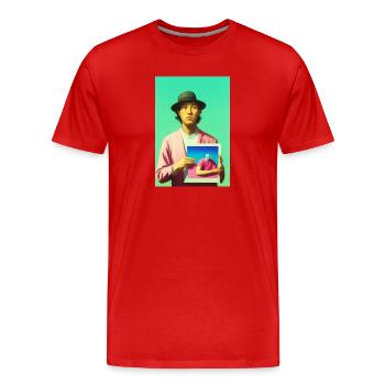 Bubblegum Selfie in Selfie - ARTWORK on LSD - Men's Premium Organic T-Shirt - red - Front - Damien (186cm)