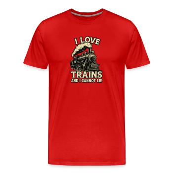 I LOVE TRAINS - Men's Premium Organic T-Shirt - red - Front - Damien (186cm)