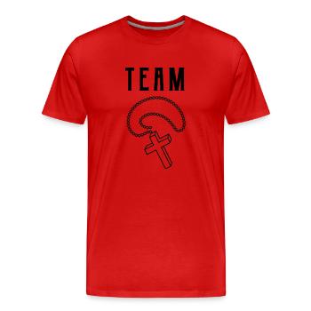 Team Catholique Croix Pendentif - T-shirt bio Premium Homme - rouge - Devant - Damien (186cm)
