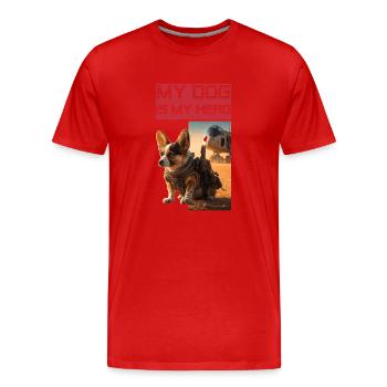 Welsh Corgi Pembroke as hero and watchdog - Men's Premium Organic T-Shirt - red - Front - Damien (186cm)