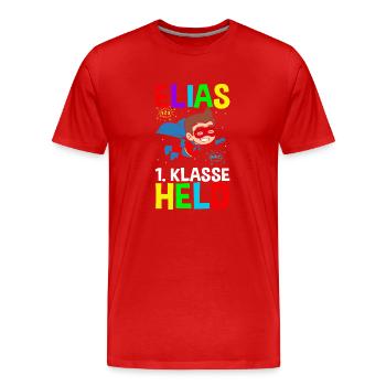 Schoolchild Elias 1st Grade Hero - Men's Premium Organic T-Shirt - red - Front - Damien (186cm)