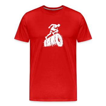 Jump over the straw abellem in the obstacle course - Men's Premium Organic T-Shirt - red - Front - Damien (186cm)