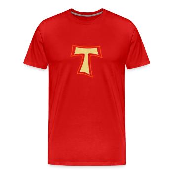 Tau Symbol zweifarbig - Männer Premium Bio T-Shirt - Rot - Vorne - Damien (186cm)