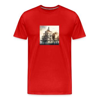 Gondoles Aquarell de Venise - T-shirt bio Premium Homme - rouge - Devant - Damien (186cm)