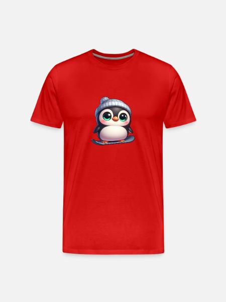 Cute Penguin Snowboard Winter Cartoon - Men's Premium Organic T-Shirt - red