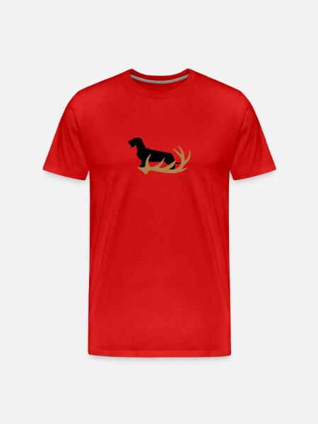 Rauhaardackel mit Geweih - Männer Premium Bio T-Shirt - Rot