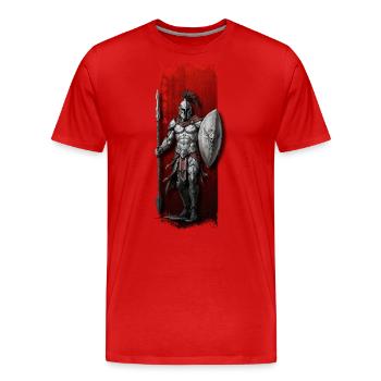 Spartan Warrior with Spear and Shield - Men's Premium Organic T-Shirt - red - Front - Damien (186cm)
