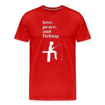 Liebe, Frieden und Angeln - Männer Premium Bio T-Shirt - Rot - Vorne - Damien (186cm)