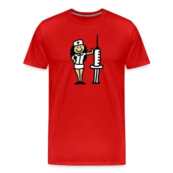 Infirmière médecin avec une seringue - T-shirt bio Premium Homme - rouge - Devant - Damien (186cm)
